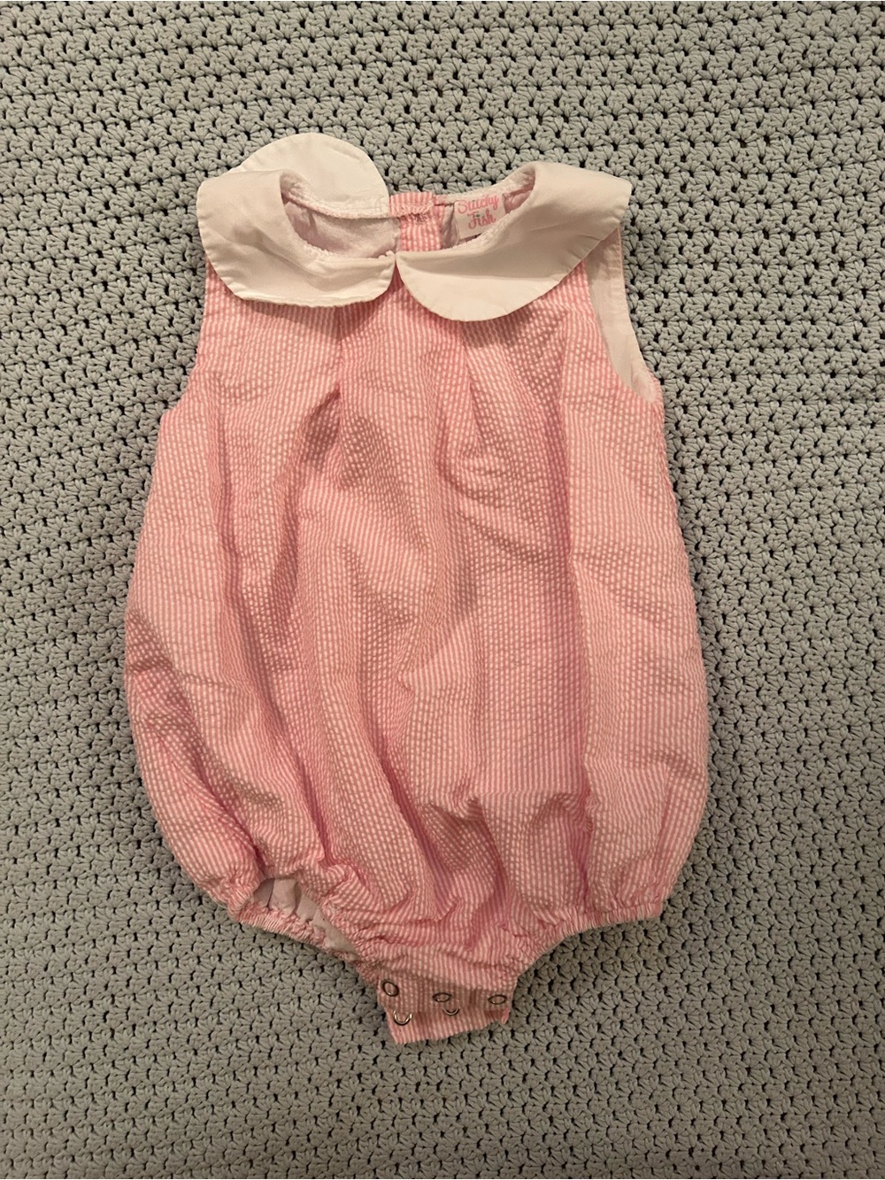 Classic Pink Seersucker Bubble Romper with White Collar - Brand Unknown